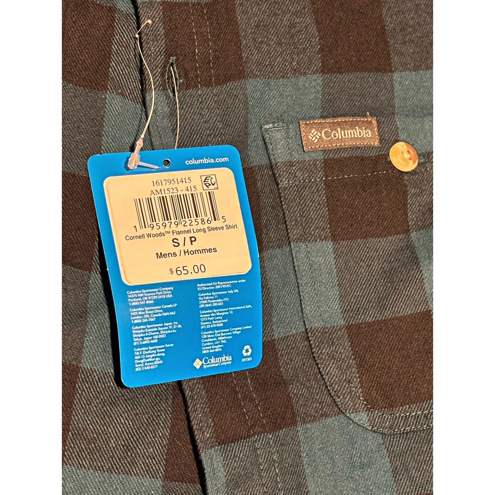 Columbia Cornell Woods Flannel Shirt Men’s S Blue/Black Plaid Button-Up LS NWT